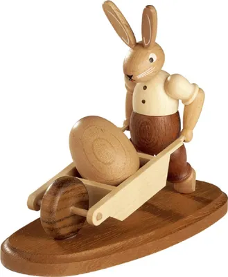 Produktbild von Osterfigur Hase mit Schubkarre natur klein Höhe 11cm NEU
