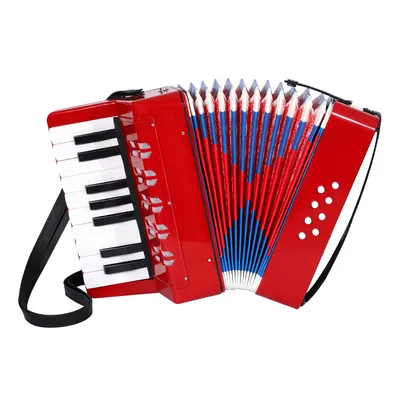 Produktbild von Kinder Akkordeon mit 17 Tasten und 8 Bassknöpfen – Rotes Musikspielzeug aus Kunststoff, leicht spielbar, ideal zum Musikeinstieg für Kinder