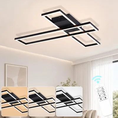 Produktbild von ZMH Deckenleuchte Wohnzimmer LED Deckenlampe 42W Wohnzimmerlampe Stufenlos Dimmbare Küchenlampe Schwarz Deckenleuchten Deckenbeleuchtung für Küchen