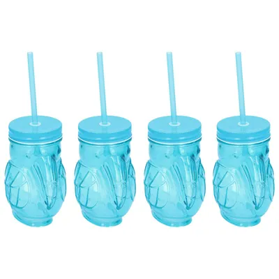 Produktbild von 4er Set Trinkgläser in Tukan Optik Cocktail Gläser mit Deckel und Trinkhalm Bar Cocktailgläser Longdrinkgläser Partygläser