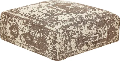A square floor cushion with an abstract pattern.