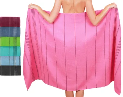 Produktbild von Betz Badetuch XXL Lines 90x180 cm – 100% Baumwolle, weich & saugstark – Strandtuch für Urlaub, Pool, Sauna, Outdoor – modernes Streifendesign Fuchsia