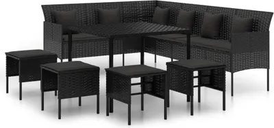 Image de vidaXL Ensemble de jardin 6 pièces avec coussins Noir Poly Rattan