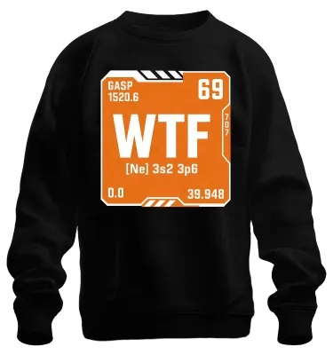 Immagine prodotto di WTF, Tavola Periodica, Chimica, Elemento 69, Maglietta con scollo a V, Ironia, Felpa, Nero, Taglia S