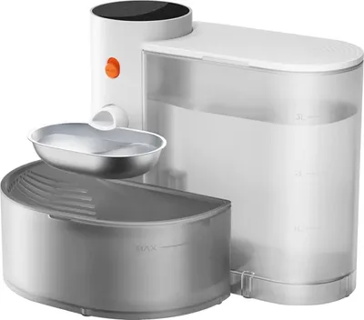 Produktbild von Katzen Trinkbrunnen - Haustierbrunnen - 3 l - Kabellos - Wiederaufladbar - Ultraleise - Edelstahlschale - Weiß