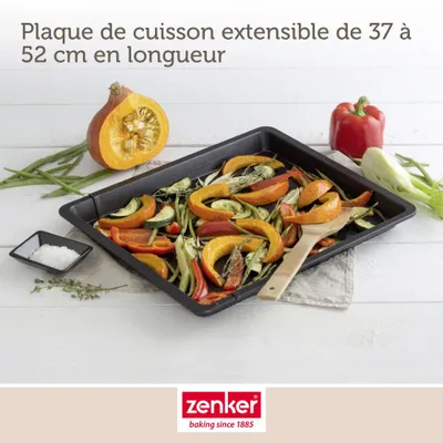 Produktbild von Zenker Universal-Backblech 37-52 cm BLACK METALLIC, Backblech rechteckig mit Antihaftbeschichtung, Ofenblech ausziehbar, Herdbackblech verstellbar (Farbe: Schwarz Metallic)