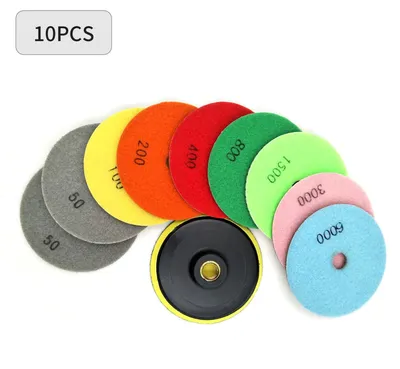 Productafbeelding van Set van 10 diamanten polijstpads, 10,2 cm, geschikt voor nat en droog gebruik, voor graniet, steen, beton en marmer