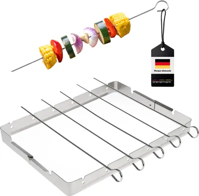 Image de bremermann 6 brochettes pour barbecue avec support / acier inoxydable BBQ Set de support de brochettes pour barbecue