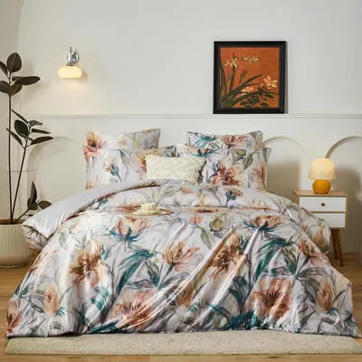 Obrázok produktu pre Sada posteľnej bielizne, 3-dielna, saténová, s kvetinovým vzorom, rozmer 230x220 cm, obsahuje 2 vankúšové obliečky