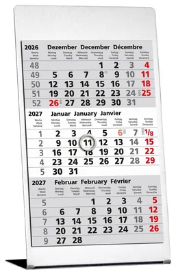 Produktbild von 3-Monats-Tischkalender, 3 Monate/1 Seite, 10,5 x 23 cm (inkl. Fuß), Edelstahl