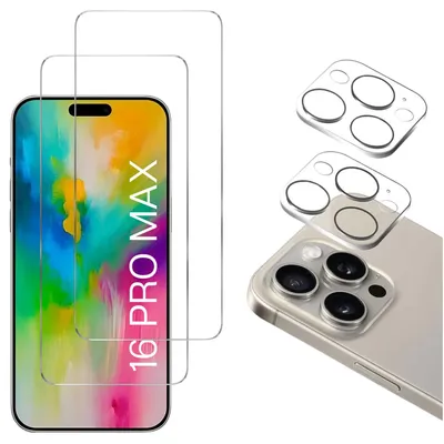Produktbild von Gehäuse aus gehärtetem Glas für iPhone 16 PRO MAX und Kameraschutz [2er-Pack] Displayschutzfolie  Phonillico®