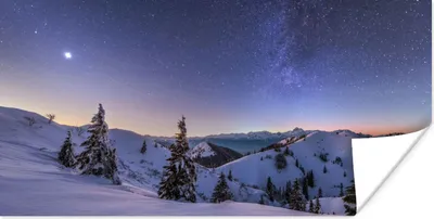 Produktbild von MuchoWow® Poster Winter - Schnee - Nacht - Bäume 40x20 cm - Poster für die Wand - Poster Schlafzimmer