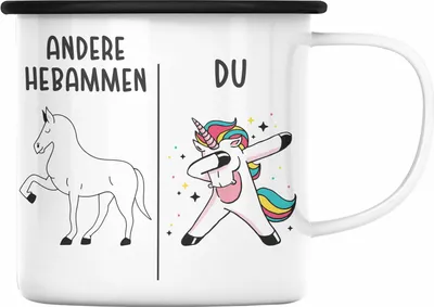 Produktbild von Trendation - Best Hebamme Emaille Tasse Spruch Geschenk Dankeschön Hebamme Danke (Schwarz)