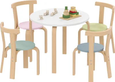 Produktbild von AIYAPLAY Kindertisch Holz mit 4 Stühlen Kinder Tisch Stuhl Set für 3-8 Jahre