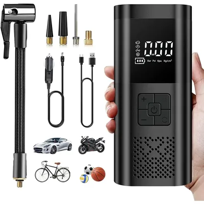 Image de Compresseur d'air portable pour voiture - Pompe à pneus sans fil - 150 PSI - 3 fois plus rapide - Manomètre numérique - 12 V - Batterie incluse - Coffret