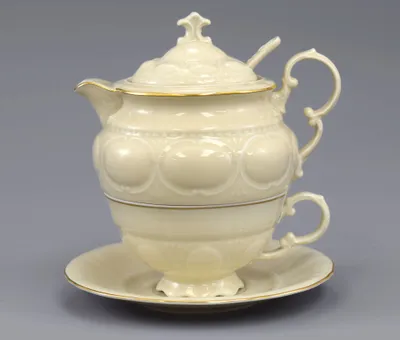 Zdjęcie produktu dla Filiżanka z imbrykiem, czeska porcelana, kość słoniowa, złota linia, 0,2 l i 0,4 l, Leander