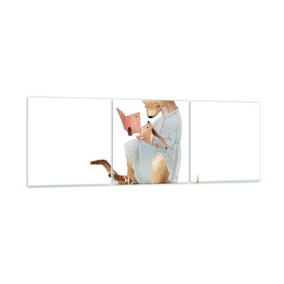 Produktbild von Bilder auf glas - 3 Teile - Känguru Mama Kind - 90x30cm - Glasbilder - Wandbilder - Bilder - zum Aufhängen bereit - Wanddekoration aus Glas - Glas Bilder - Wandbild auf Glas - GCA90x30-4705