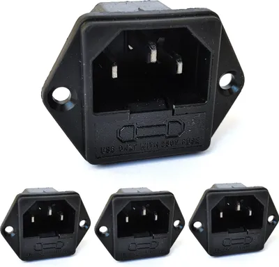 Produktbild von 4x Kaltgeräte Einbaustecker mit Sicherungsschacht Einbaubuchse 230V Lötanschluss