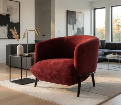 Zdjęcie produktu dla Elegancki fotel w kolorze burgundowym z solidnymi drewnianymi nogami