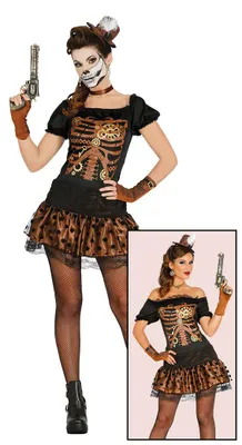 Produktbild von Guirca Steampunk Skelett Kostüm für Damen schwarz Gr. S mit Kleid, Tutu und Hut