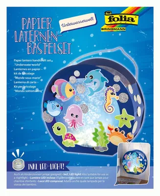 Produktbild von folia 68105 - Laternen-Bastelset, Unterwasserwelt, inklusive Laternenstab und LED Licht, bunt