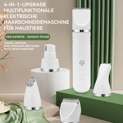 Produktbild von Haustier Schermaschine 4in1 USB wiederaufladbar kabellos Keramikklinge 3–12mm Aufsätze leiser Motor für Hunde Katzen Kaninchen Fell Pfoten Krallen Pflege