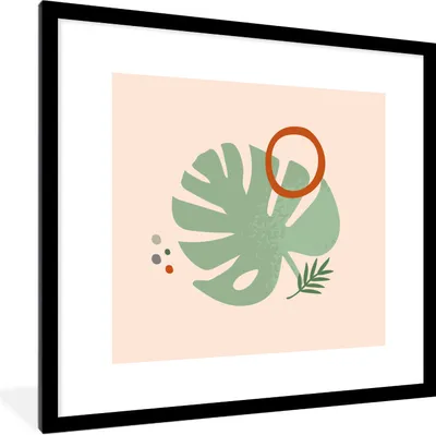 Produktbild von MuchoWow® Gerahmtes Poster Blätter - Sommer - Minimalismus 40x40 cm - Poster mit Schwarzem Bilderrahmen Wandposter Rahmen Foto Bilder - Poster - Plakat im Rahmen