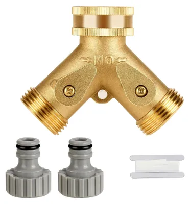 Produktbild von Y-Verteilerstück 3/4 Zoll, 2-Wege Y-Verteiler aus Messing mit 2 Anschlüssen für 3/4 Zoll Gartenschläuche