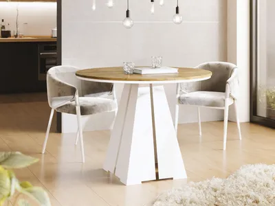 Produktbild von Runder ausziehbarer Esstisch mit weißem Metallgestell - moderner industrieller Tisch für Esszimmer oder Küche - 120 cm bis 200 cm - EU - Lancelot Eiche