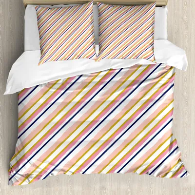 Produktbild von ABAKUHAUS Streifen Bettbezug Set, Abstrakte geometrische und weiche Pinsel Farbe auf Plain Hintergrund, 200 x 200 cm + 80 x 80 cm, Rosa