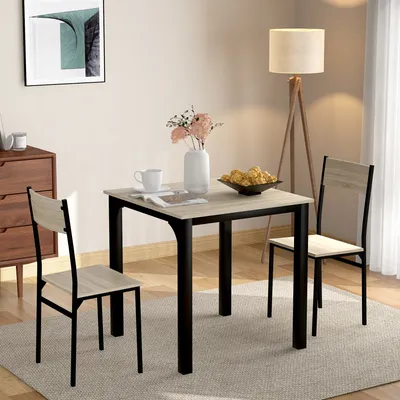 Produktbild von MODFU EsszimmerSitzgruppe mit Esstisch und 2 Stühlen für 2 Personen, Esszimmertisch Rechteckig Esstisch Küchentisch mit Sitzbank für Zuhause, Schlafzimmer, Wohnzimmer, Flur, natürliche Farbe