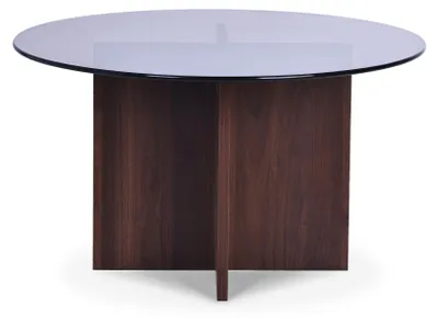 Produktbild von Couchtisch Rund Ø80cm Sicherheitsglas Schwarz und Walnussgestell GIULIA