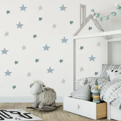 Image de Muralo sticker mural pour chambre d'enfant ÉTOILES BLEUES ET GRISES autocollant mural br. 120cm x hauteur. 60cm