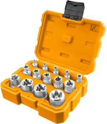 Immagine prodotto di Set bussole Torx E4–E24, 1/4" 3/8" 1/2", 4-24 mm,14 pezzi Ingco