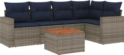 Produktbild von vidaXL 6-tlg. Garten-Sofagarnitur mit Kissen Grau Poly Rattan