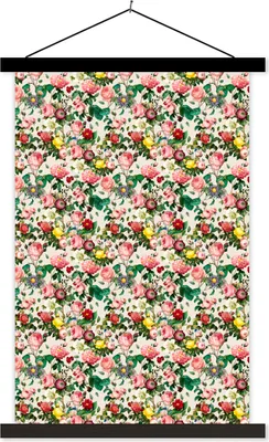 Produktbild von MuchoWow® Textilposter Blumen - Collage - Farben 40x60 cm mit schwarzem Rahmen - Wanddekorationen