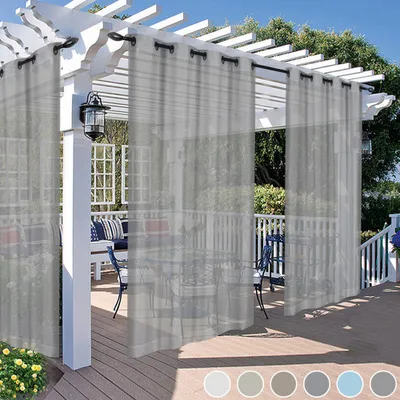 Produktbild von Outdoor Vorhang mit Ösen Wasserdicht Transparent Gardinen Outdoorvorhang Outdoorvorhänge für Terrasse, 2er Set, 132x213cm/B*H, Grau
