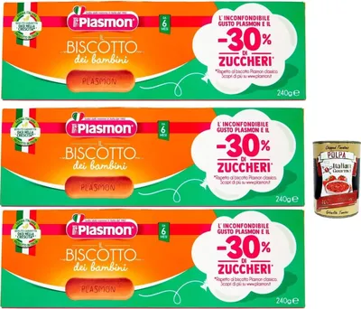 Produktbild von Plasmon Biscotti dei Bambini 3x 240g - 30% Zucker + Italian Gourmet polpa 400g