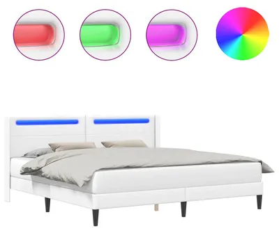 Produktbild von Bettrahmen mit LED-Lichtleisten Weiß 200 x200 cm Kunstleder