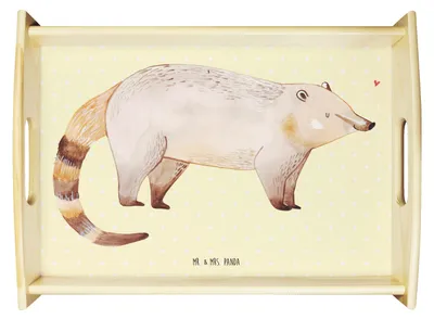 Produktbild von Mr. & Mrs. Panda Servier Tablett Nasenbär - Gelb Pastell - Geschenk, Nasenbären, Dekotablett, serviertablett aus holz, Rüsselbär, Holztablett, Bär, Lustige Sprüche