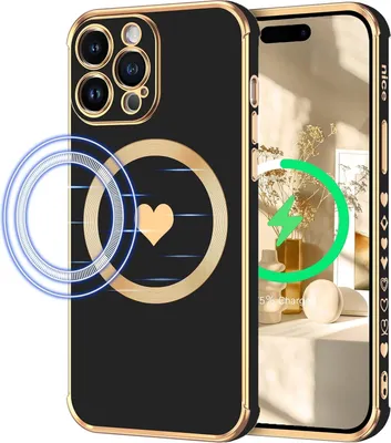Image de Coque Apple iPhone 14 Pro noire et dorée avec dos en silicone MagSafe