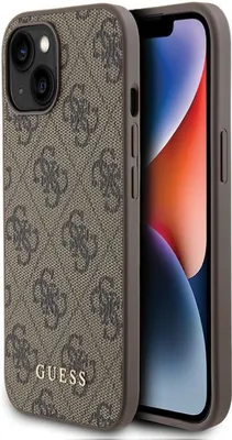 Produktbild von Guess Apple iPhone 15 Schutzhülle Case Hülle 4G Metal Gold Logo Braun