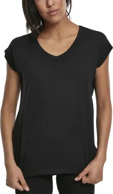 Produktbild von Urban Classics T-Shirt Damen Ladies Round V-Neck Extended Shoulder Tee schwarz XS