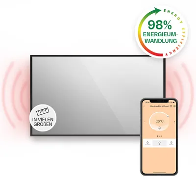 Produktbild von Klarstein Infrarotheizung, Infrarot Spiegelheizung Standgerät, Infrarotheizung mit Thermostat, Heizung mit Erkennung Offener Fenster & App-Control, Heater CO2-Frei, IP24 Infrarot Heizgeräte, 750 W