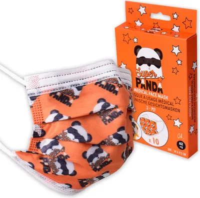 Produktbild von 10x Kinder Atemschutzmaske Typ1 medizinische Maske Jungen Super Panda Orange
