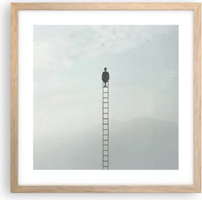 Produktbild von Gerahmtes Poster - Rahmen in heller Eiche - Leiter Himmel Symbol - 40x40 cm - Wand Bild - Wanddeko - Wandbilder - Kunstposter - Wandposter - Bilderrahmen - Bilder - Kunstdruck - P2NAC40x40-4463