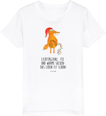 Produktbild von Mr. & Mrs. Panda Kleinkinder T-Shirt Fuchs Weihnachten 3-4 Jahre (98/104) - Weiß - Geschenk, Kinder-T-Shirt, Füchse, Weihnachtsmann, Kinder Bio, Heiligabend, Kindershirt