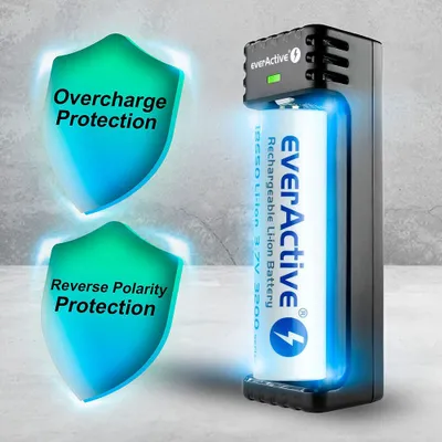 Zdjęcie produktu dla adowarka do akumulatorw LiIon 3,7v CR18650,CR123,14500 1 gniazdo USB micro LC-100 EverActive
