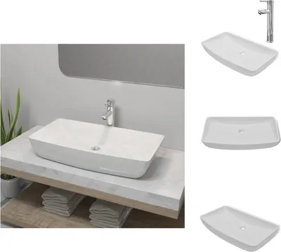 Obrázek produktu pro vidaXL Koupelnové umyvadlo s baterií keramické obdélníkové bílé - Koupelnové umyvadlo