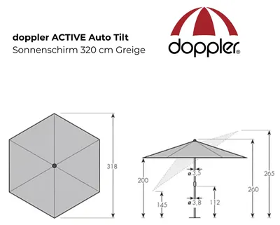Produktbild von doppler ACTIVE Auto Tilt Kurbelschirm Sonnenschirm 320 cm Greige